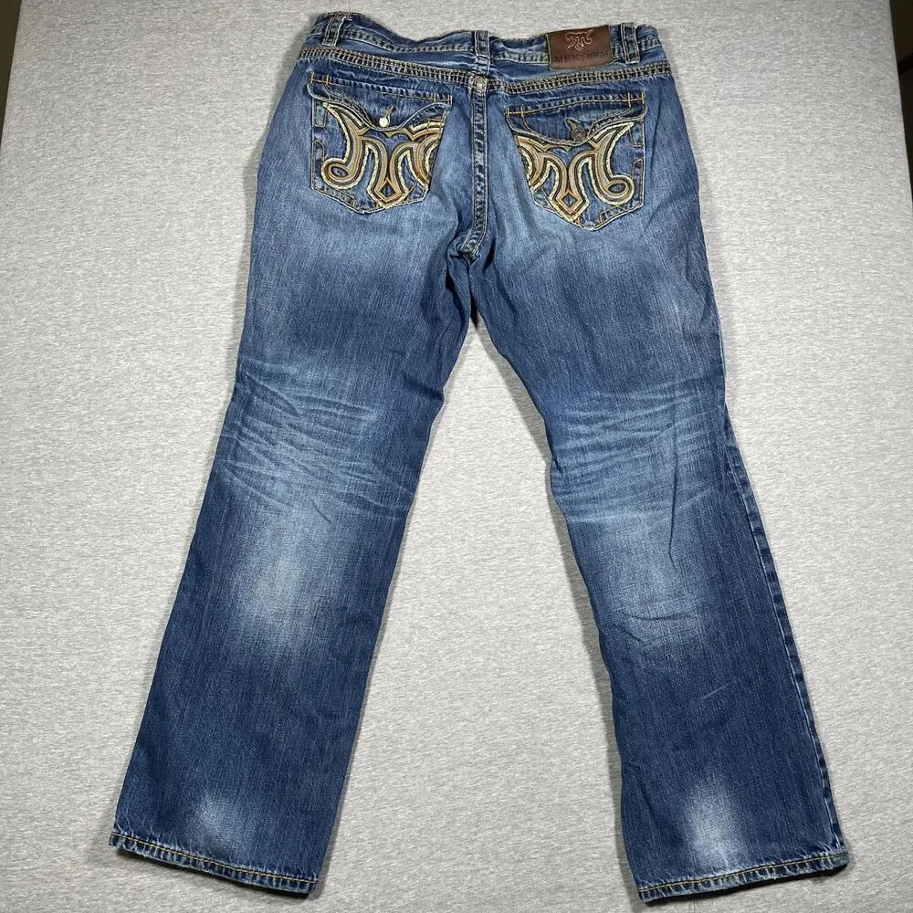 MEK DNM Jeans Mens 38x34 (36x32) Medium Wash Bilbao Straight Embroidered Y2K